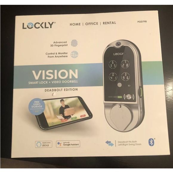 Lockly Vision Satin Nickel Deadbolt with Video Doorbell Smart Lock - Picture 1 of 4